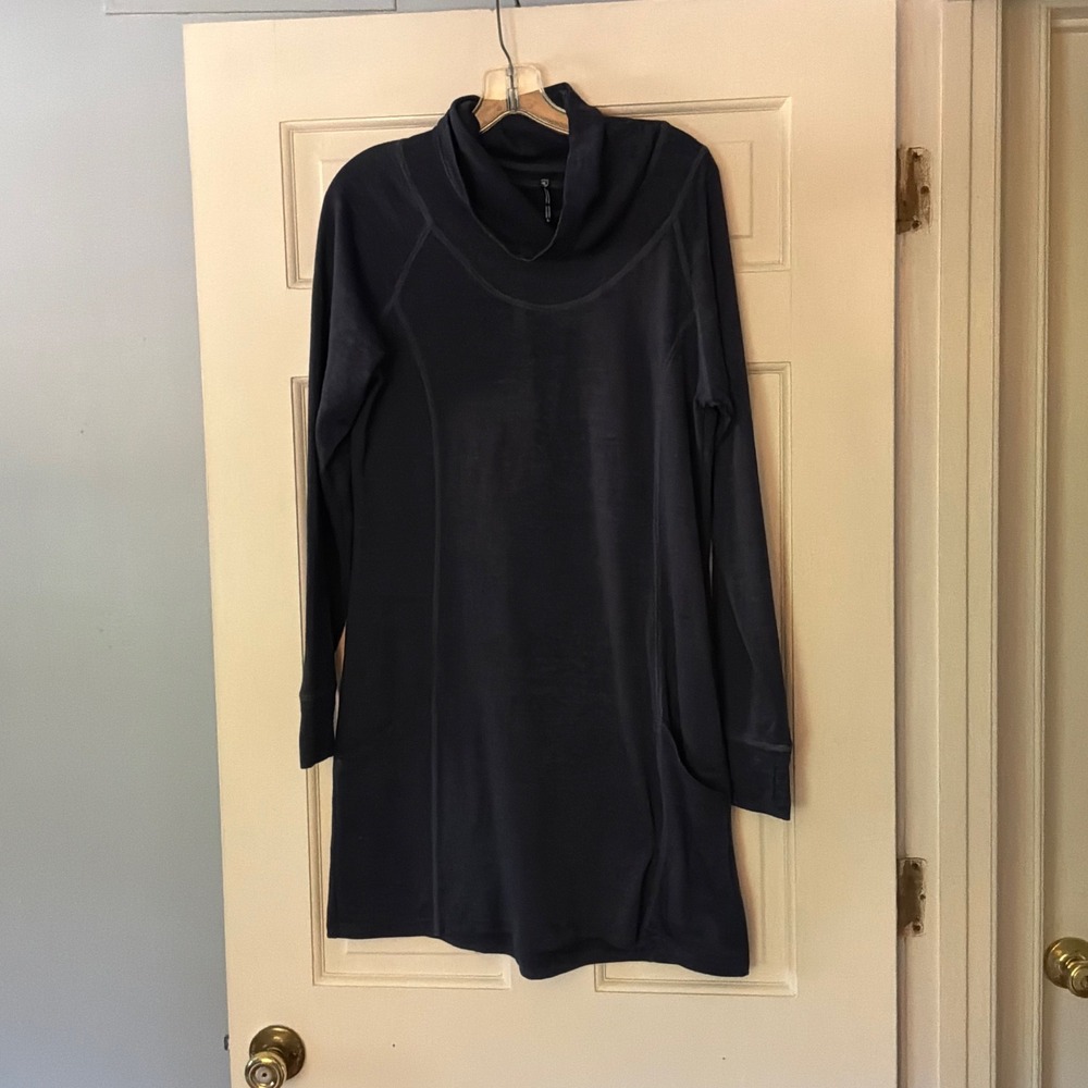 Kuhl Lea Dress Navy Blue Cowl Neck Long Sleeve Gorpcore Hiking Travel Large